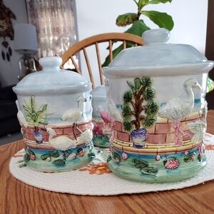 3      American Atelier Marsh Birds Hand Painted Canisters